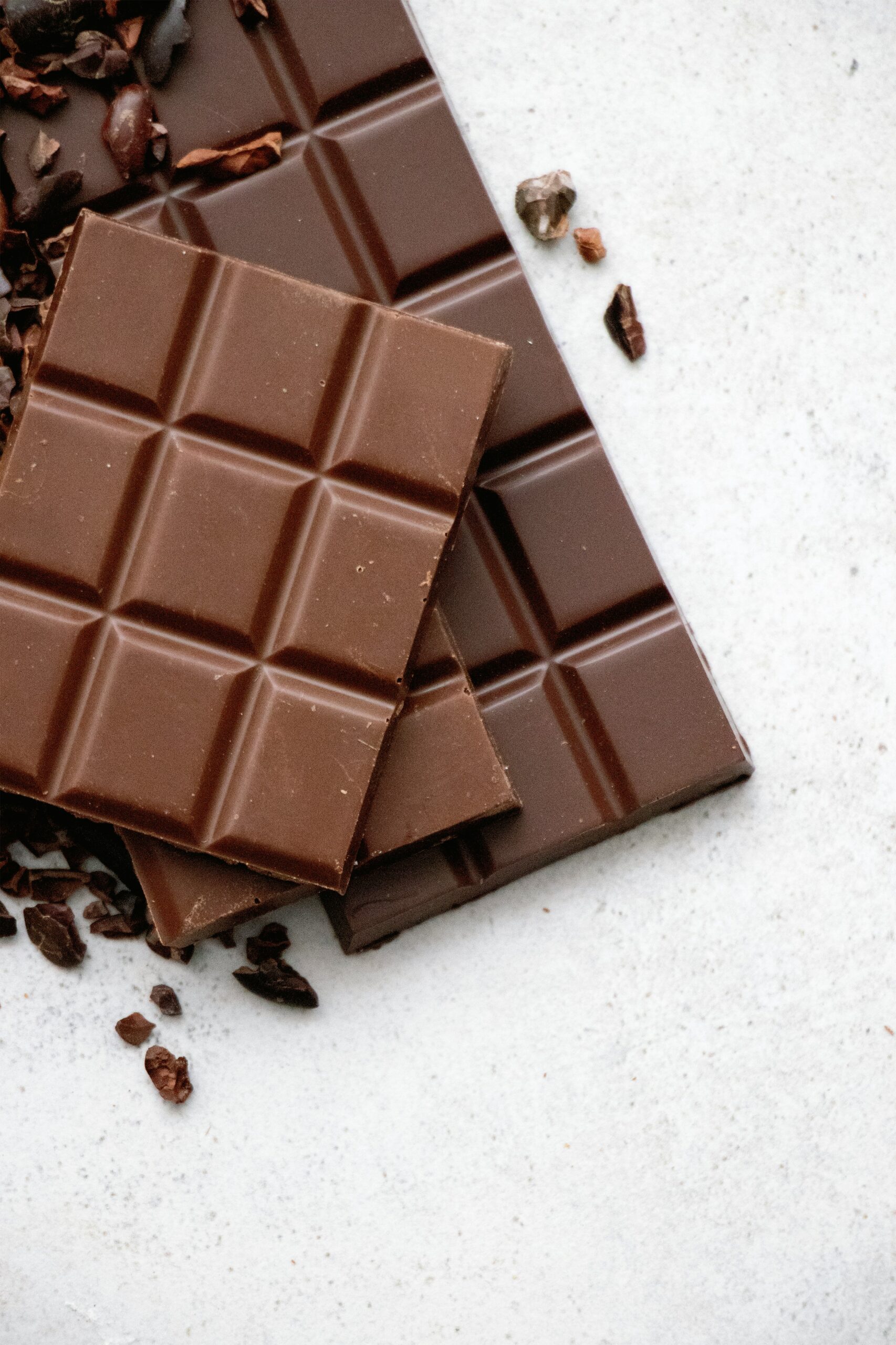 Chocolate bar on white table